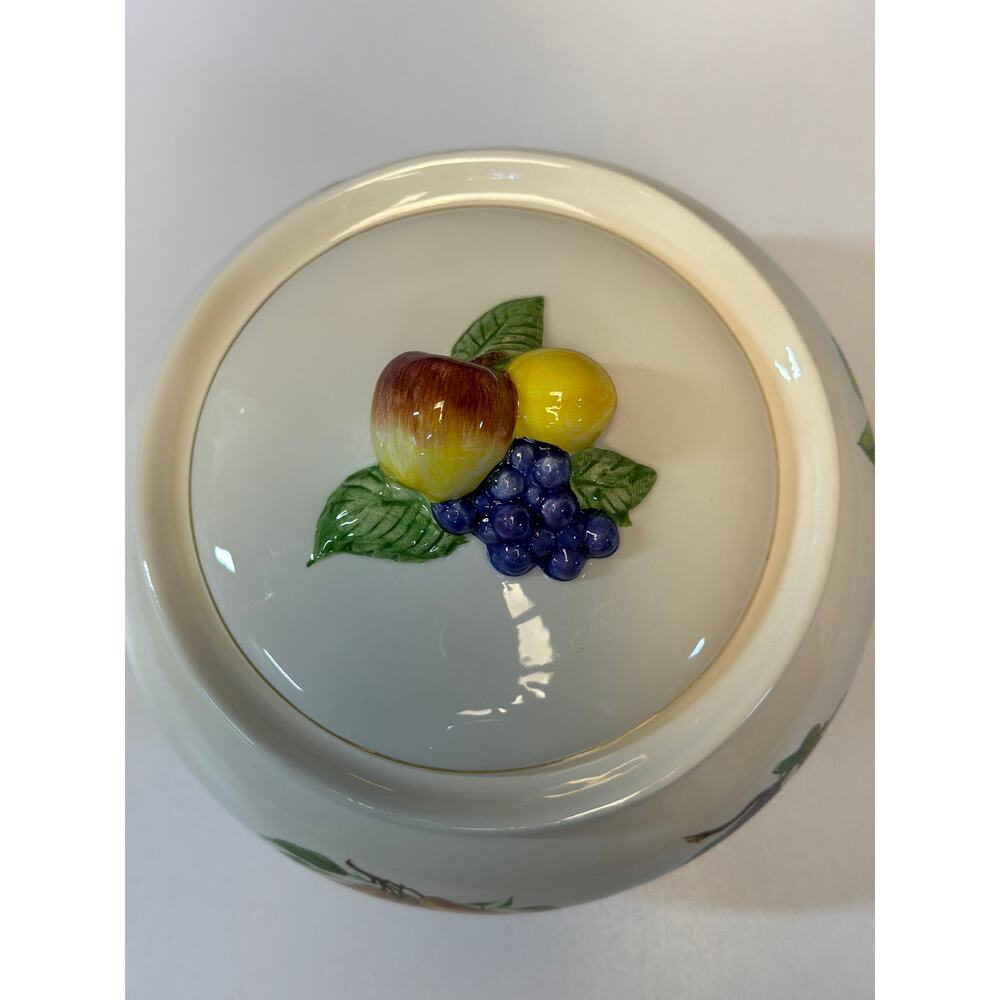 Vtg 1980s Teleflora Serving Bowl Lidded Fruit Pattern Gold Trim 8" Ceramic - Picture 8 of 10